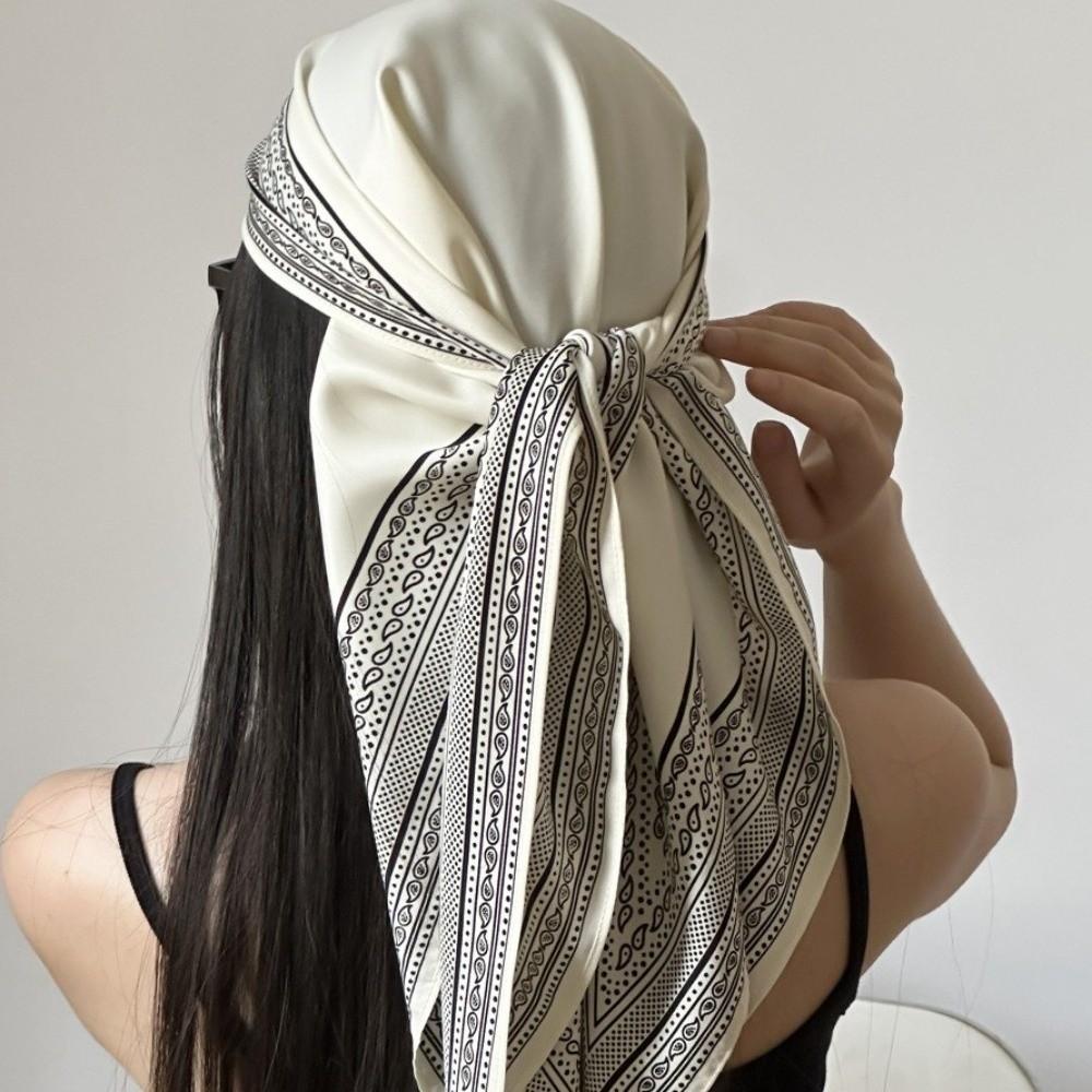 Imitation Silk Floral Triangle Scarf Polka Dot Decorative Headscarf Versatile Belt Scarf Travel