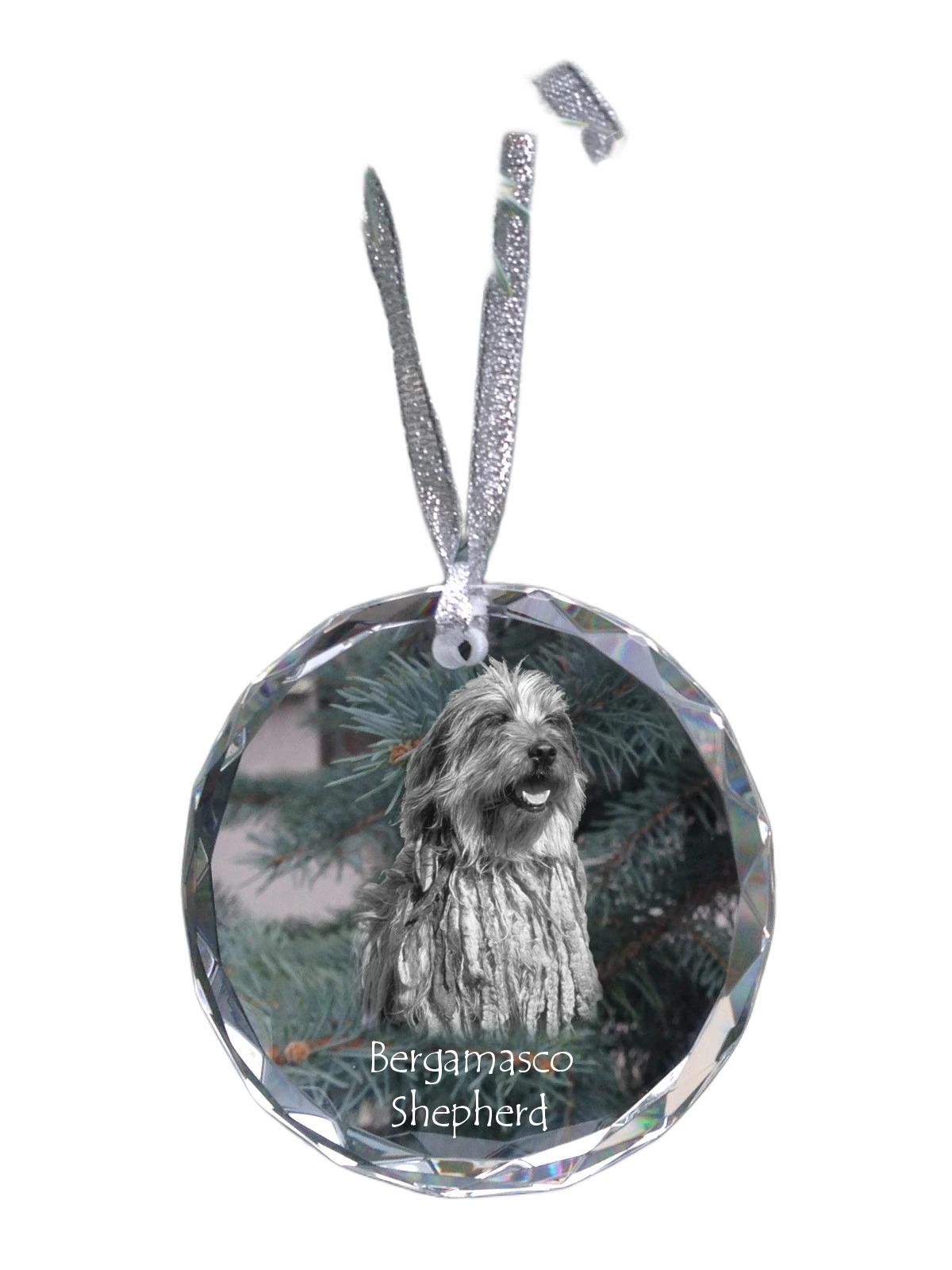 

Bergamasco Shepherd Dog - crystal bauble with a photo, dog photo in crystal, personalized Christmas tree ornament by Art-Dog brand прозорий