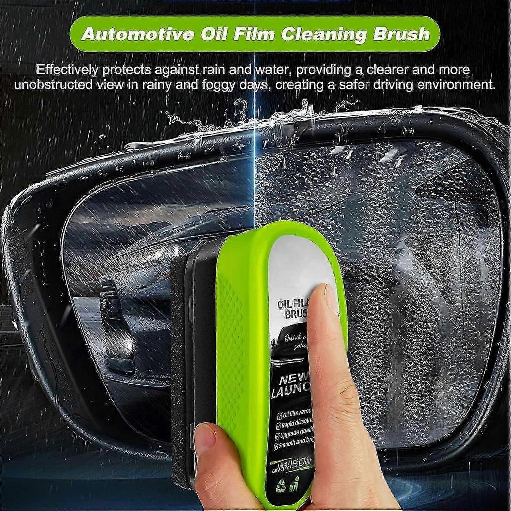 2Pcs Upgrade Automotive Oil Film Cleaning Brush, 2025 New 2.0 Green Glass Oil Film Remover for Car