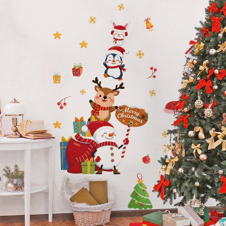 1pc Cartoons Animal Christmas Wall Stickers Removable PVC Holiday Decorations for Bedrooms, Living Rooms, Party Home Decoration