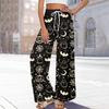 Damen Sommer Boho Palazzo Hose Hohe Taille Weites Bein Halloween Druck Lässige Hose mit Taschen