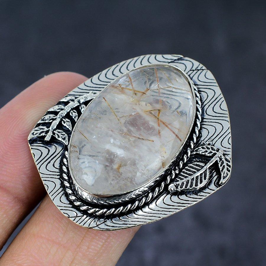 Natural Golden Rutile Gemstone 925 Sterling Silver Jewelry Ring Size 10 P3K90