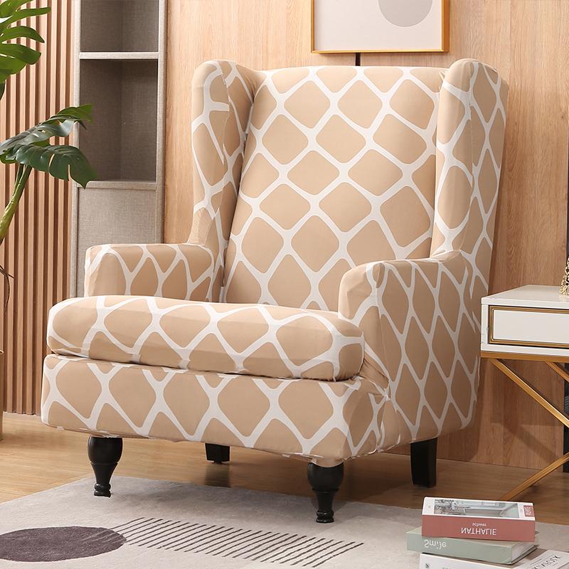 Wingback Chair Slipcover 2 Pieces/set Stretch Sofa Cover Armchair Cover Couch Furniture Protector Elastic Bottom for Living Room