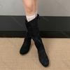 Comemore Khaki Retro Women's Long Boots Autumn Suede Solid Flat Bottom Ladies Shoes Belt Buckle Round Toe Knee High Knight Botas