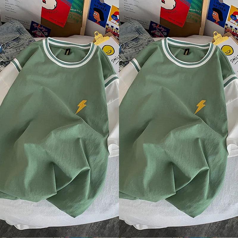 Tops Frauen Baumwolle Sommer Rundhals T-shirt kurzarm Lose Gedruckt Gefälschte Zwei Lose Bequeme Tops