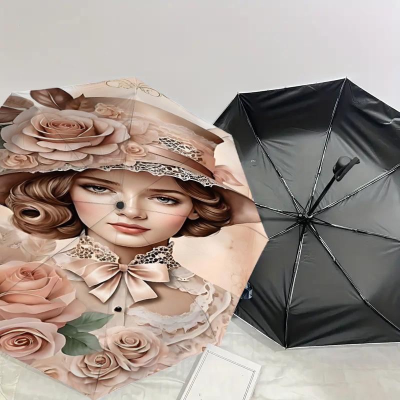 1 Stück Blumenhut Automatischer Öffnungs-/Schließschirm Kompakter Faltbarer Regenschirm mit 8-Speichen-Gestänge für Damen/Herren, Elegantes Geburtstagsgeschenk1303S