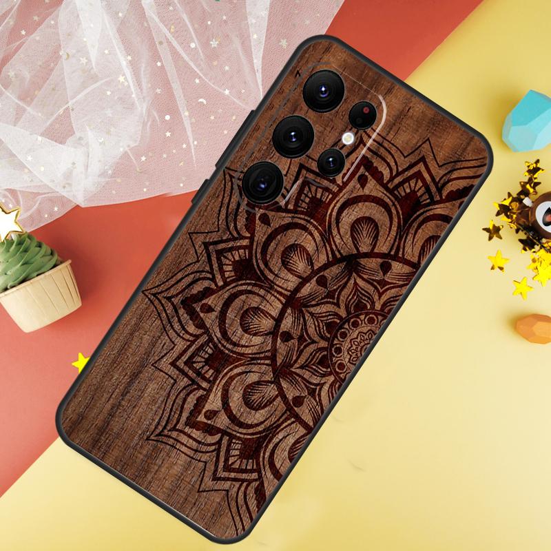 

Mandala Floral Wood Phone Case For Samsung Galaxy S25 S24 S21 S20 S22 S23 Ultra S9 S10 Plus S25 FE Cover Coque For Galaxy S9