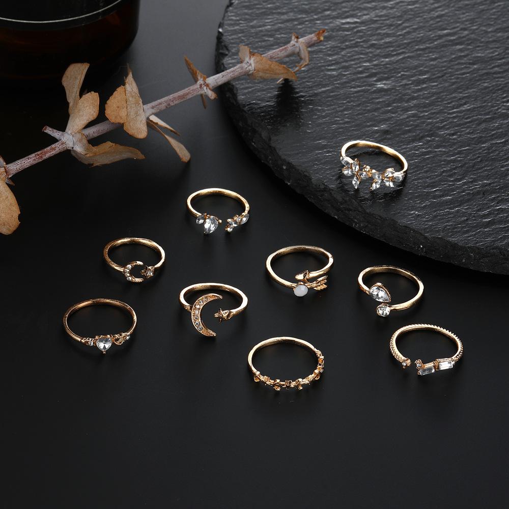 Neues Boho Goldfarbenes Herzringe Set Für Frauen Vintage Geometrisch Kreuz Perle Schmetterling Fingerring Weiblich Trendiger Schmuck Geschenke