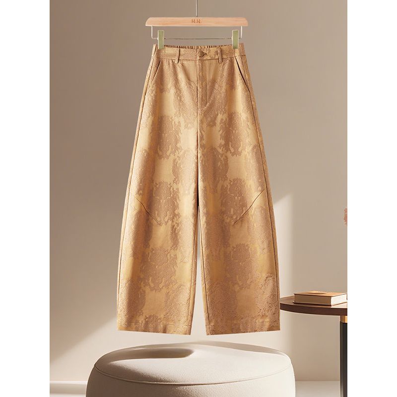 High-Waisted Satin Jacquard Wide-Leg Pants for Women, 2026 Summer New Fashion Loose Slimming Straight-Leg Cropped Casual Pants