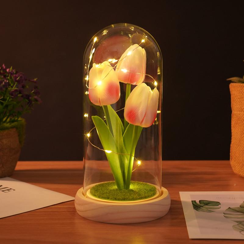 Simulation tulip glass cover ornament creative night light Mother's Day Valentine's Day gift for girlfriend