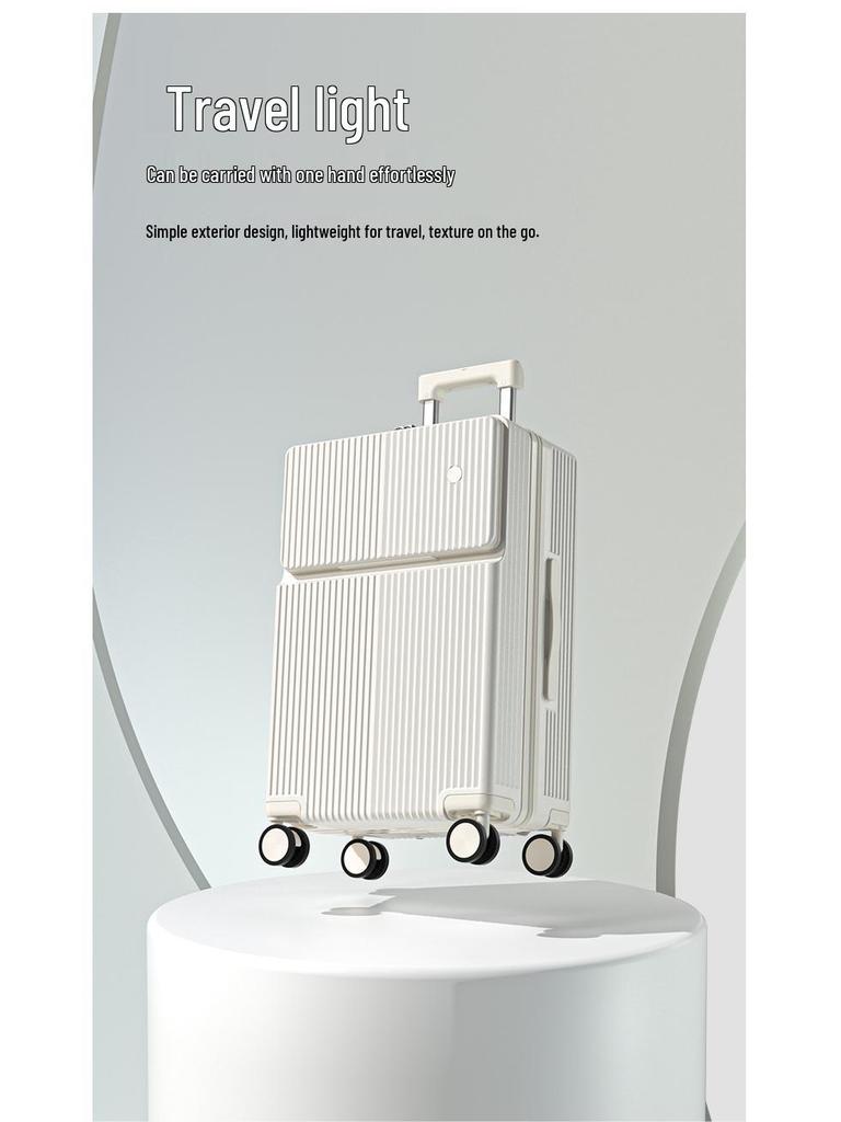 24-inch Multifunctional Suitcase with Cup Holder & Universal Wheels, Carry-On Trolley Case with Combination Lock for Men & Women.