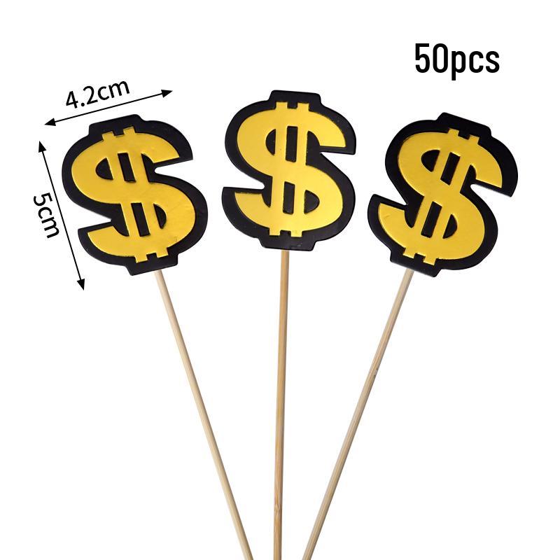 US Dollar Sign Cake Topper - Gold & Black Double Layer Money Symbol Decoration