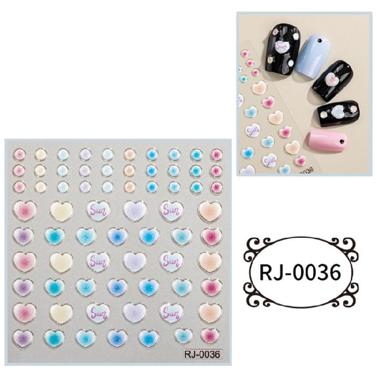 Embossed Cartoon Nail Art Stickers Decals Self-Adhesive Floral Nail Supplies