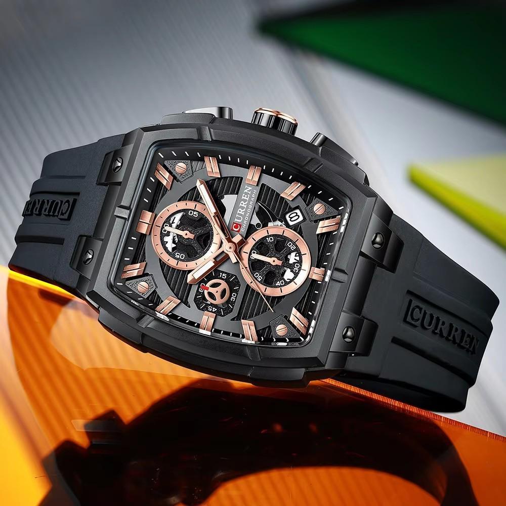 CURREN Silicon Strap Multi-functional Dialn Auto Date Design Men's Watch Sports Chronograph Watches