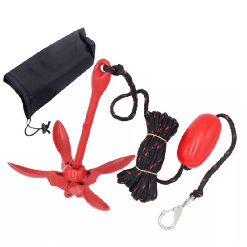 Boat Galvanized Red Anchor Sailboat Fishing 3.5lbs Marine Rope Complete Folding Grapnel Kit