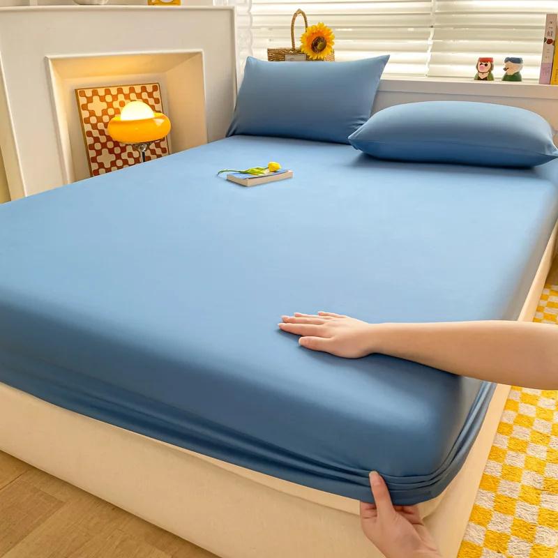 1 PCS Bedding Cotton Fitted Sheet With Elastic Bands High Quality Color Mattress Covers For Single Double King Queen Bed Linen Bedcloth Bedcover