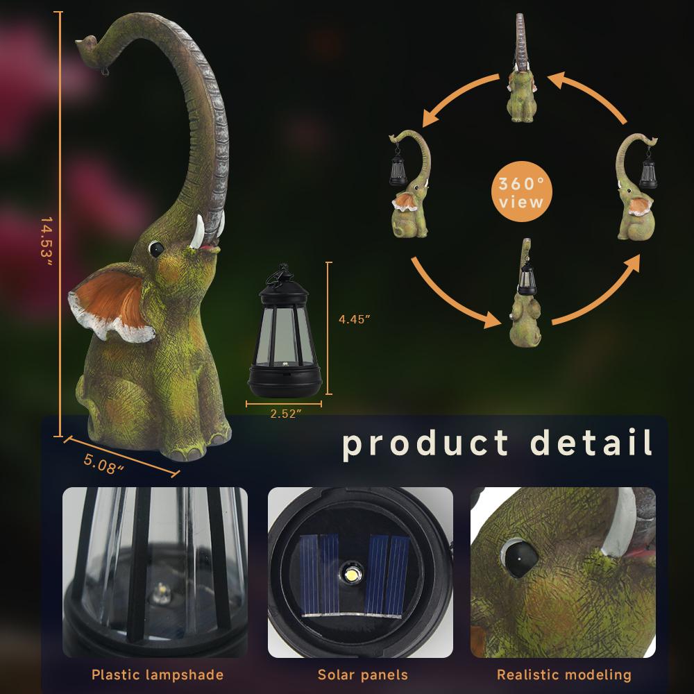 Solar Garden Decor Elephant Statues Outdoor Yard Lamp Birthday Gifts Elephant Ornament for Balcony Garden Walkway Lawn Terrace