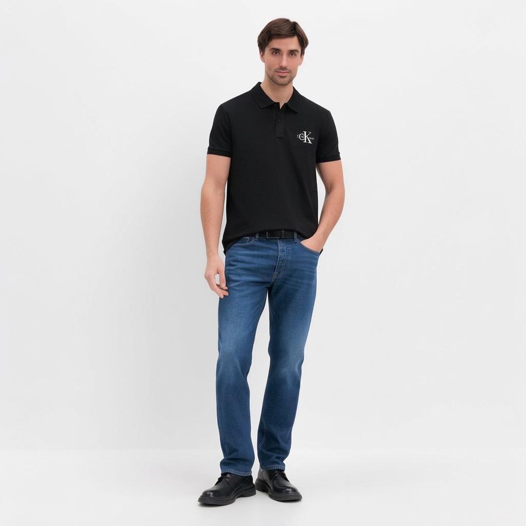 Calvin Klein Logo Embroidered Straight Cut Short Sleeve Polo Shirt Men Polo Shirts Black J30J323395-BEH