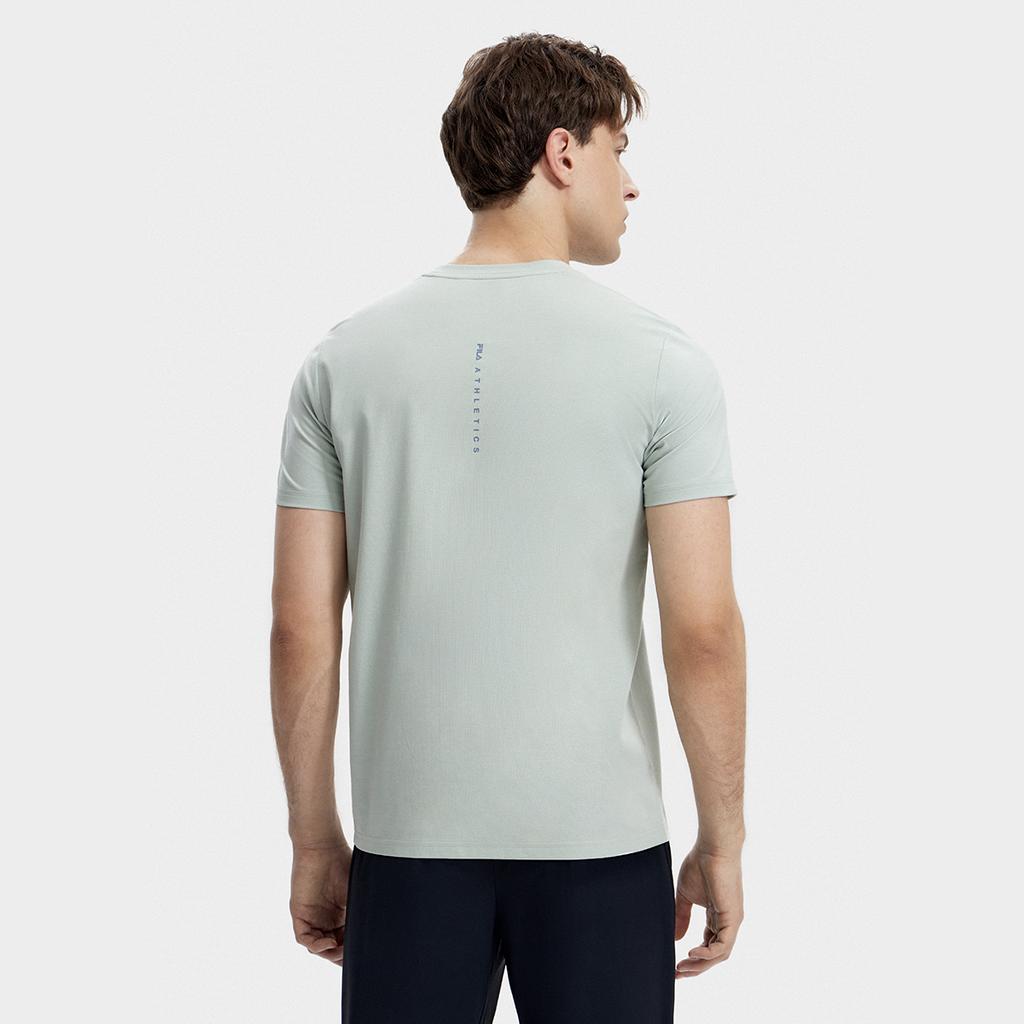 FILA Latte Girl 3.0 Letter Print Simple Round Neck Sports Pullover Knit Short Sleeve T-Shirt Men Tops Oatmeal-Gray A11M321108FGY