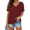 Women Casual Summer T Shirt V Neck Short Sleeve Solid Color Top Clothing