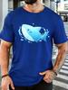 Cute Blue Shark With Water Splash Unisexs Front Print T Shirt Sea Animal Graphic Tee Casual Short Sleeve Top Ocean Lover Gift