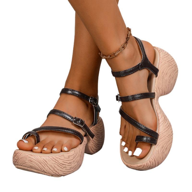 Fashion 2025 Hot Sale Rome New Women's Open Toe Sandals Summer Round Toe Platform Buckle Strap Sandals for Concise Casual Dress Shoes