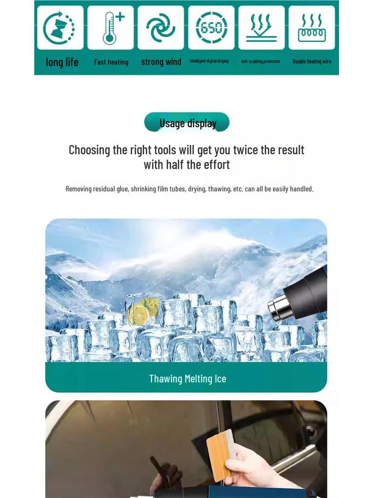 Industrial High-Power Hot Air Gun for Film Application, Seam Filling, Heat Shrink, and Hot Melt with Powerful Heating.
