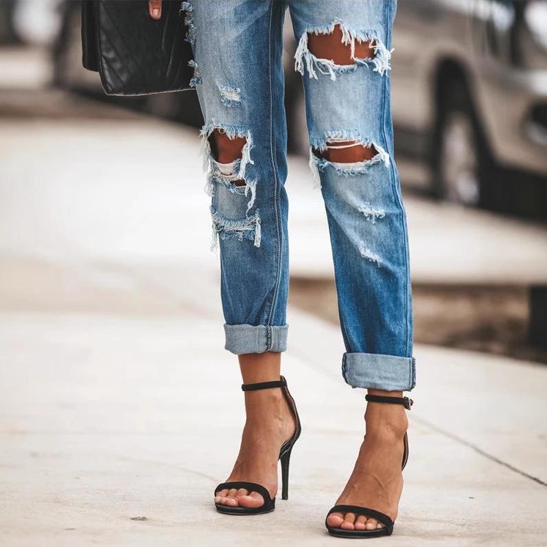 European & American Women's Ripped Skinny Jeans for Foreign Trade