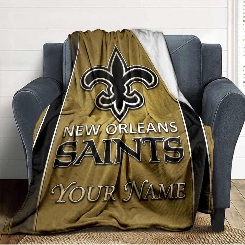 Name Custom New Orleans Saints Print Flannel Blanket High Quality Warm Comfortable Cover for All Seasons Perfect for Gifts Home Decor