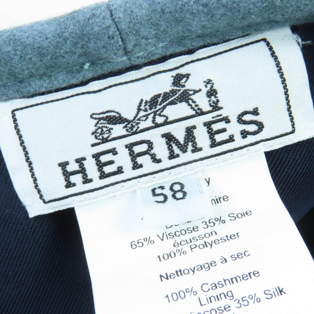 Excellent HERMES Beret Saint Honor Serie Metal Lining HPattern Hat Blue Gray Cashmere 58 Used