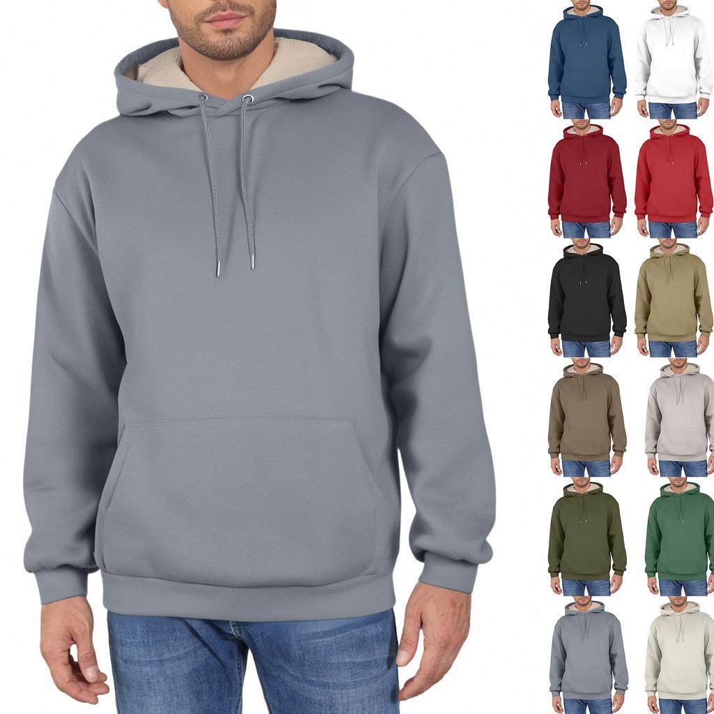 Men's Fall Winter Casual Warm Fleece Hoodie Pullover Lined Hooded Sweatshirt With Pocket