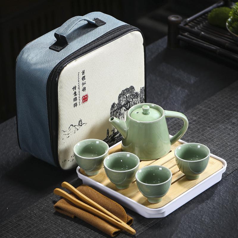 Travel tea set Ge kiln Ru kiln set tea tray home wedding opening real estate souvenir