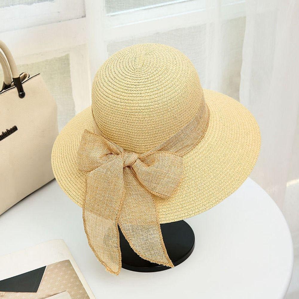 Sun Visor Bowknot Ribbon British Style Sunscreen Flat Hat Weave Sun Cap Straw Hat Sun Hat Top Hat