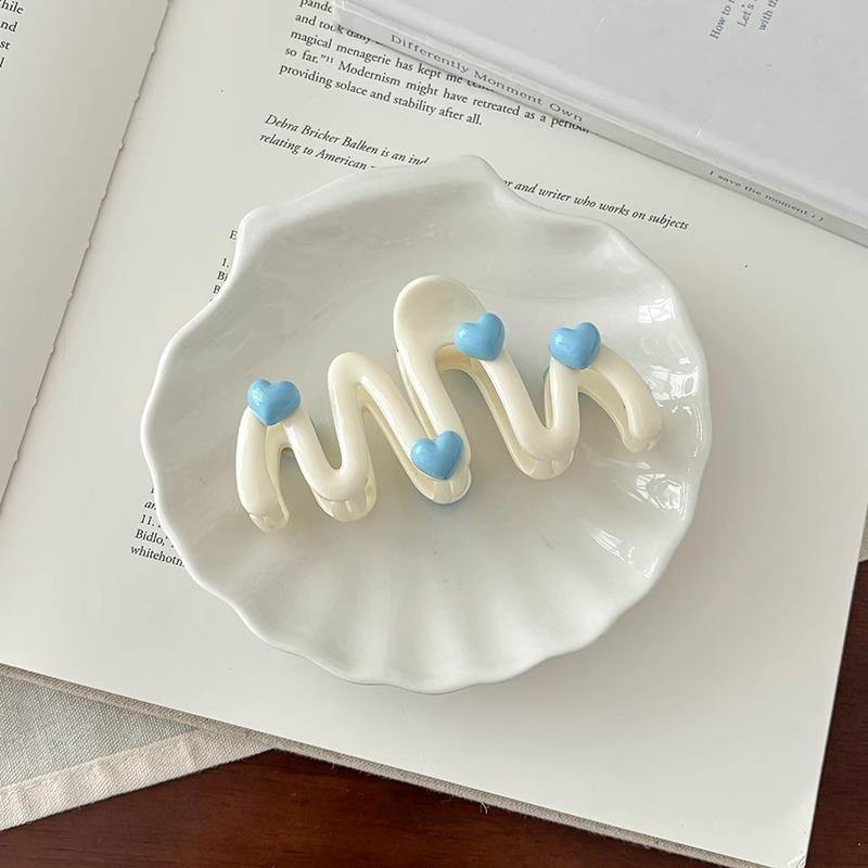 

1 шт./2 шт. Кремово-белый и синий Волнистый зажим-акула для волос в форме сердца, милые и универсальные аксессуары для волос