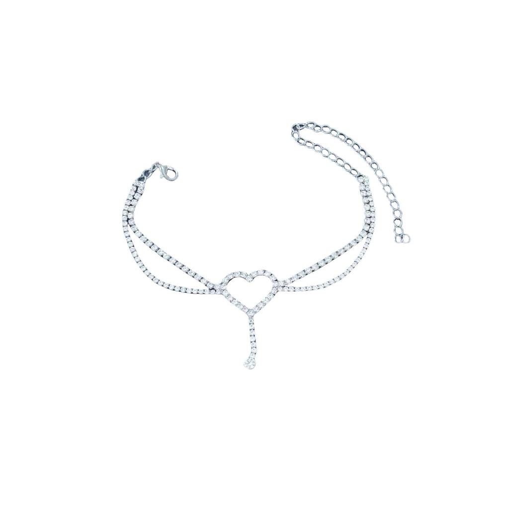 Full Diamond Rhinestone Heart Beach Anklet with Tassel