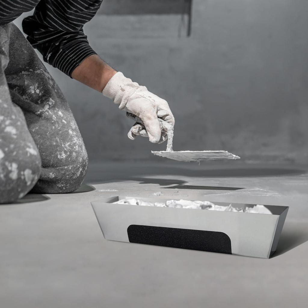 Yajuyi Stainless Steel Mud Pan for Drywall Plastering Shear Mud Drywall Masonry Tool Tray Bucket with Putty, Joints, Sides, Heavy-Duty Pan, Non-Slip