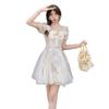 Summer vacation style short skirt pure desire white moonlight temperament cut flower fluffy mesh splicing dress princess dress