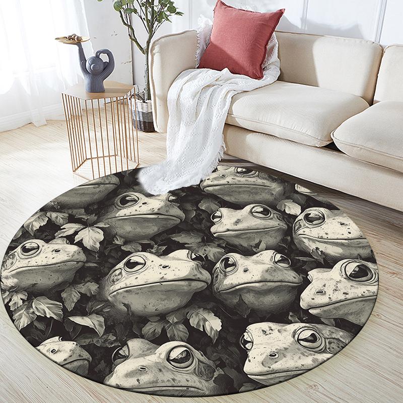 Frog and Leaves Pattern Round rug,Carpet Rug for Living Room Bedroom Sofa Playroom Decor,Non-slip Floor Mat,Holiday Gifts and Birthday Gifts