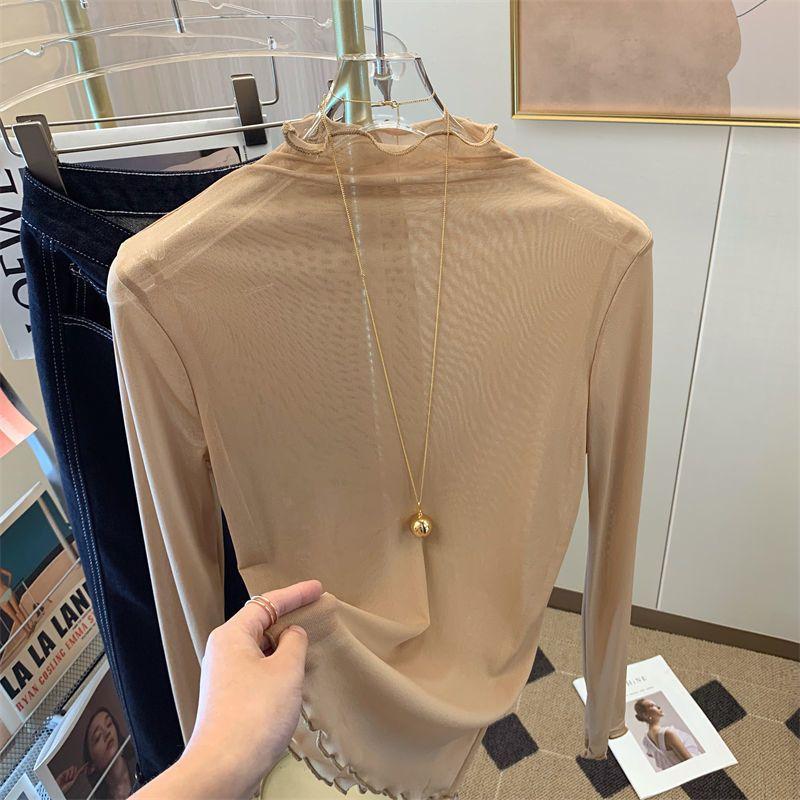 Pullovers Tops Women Long Sleeves Solid Color Vintage Fitted Sexy Undergarment Fashion Top Blouse Oversized Half Turtleneck Loose Shirt Slim Tops