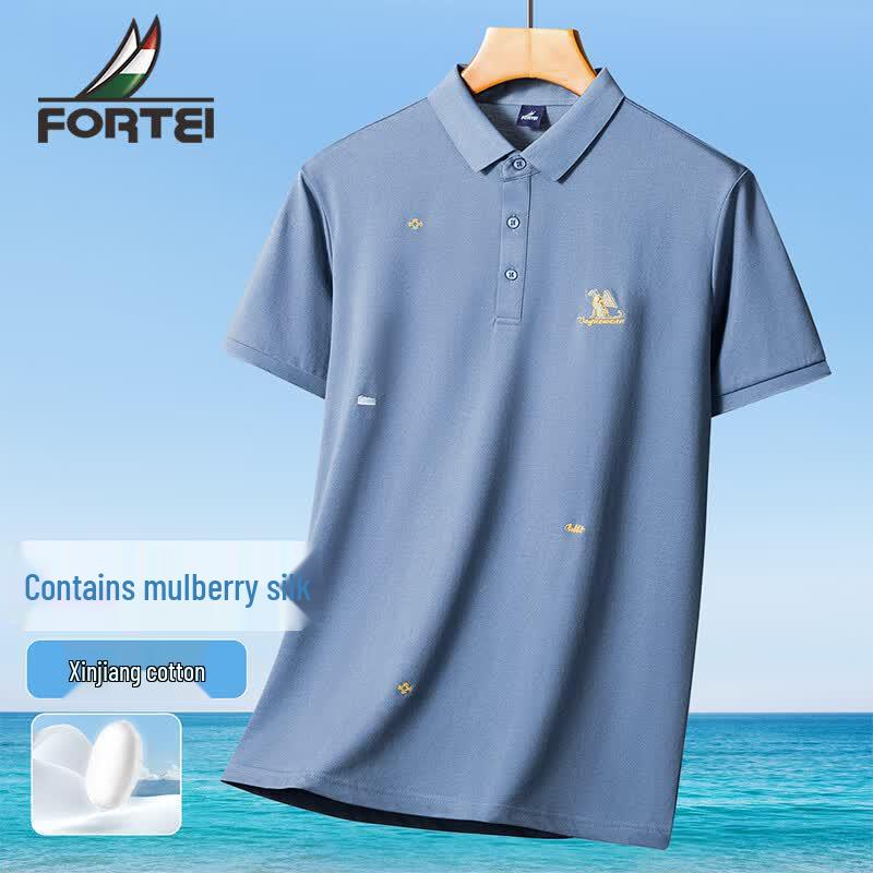 Men s Breathable Mulberry Silk Blend Polo Shirt L