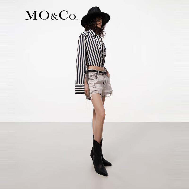 MO&Co. Women's Short Deconstructed Striped Cotton Shirt