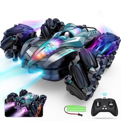 Goncliff Remote Control Car for Kids, Off-Road Stunt Car, 4WD, 360° Rotation, Double-Sided Driving, LED Lights, Music, Spray Effects, 2.4GHz RC Car, R