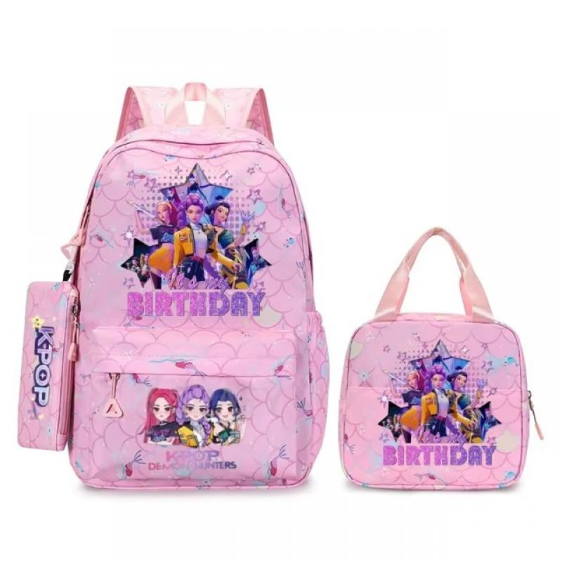 K-Pop Themed Lightweight Backpack Set Teen Girls - Cute Cartoon Design Breathable Outdoor School Bag With Ergonomic Curved