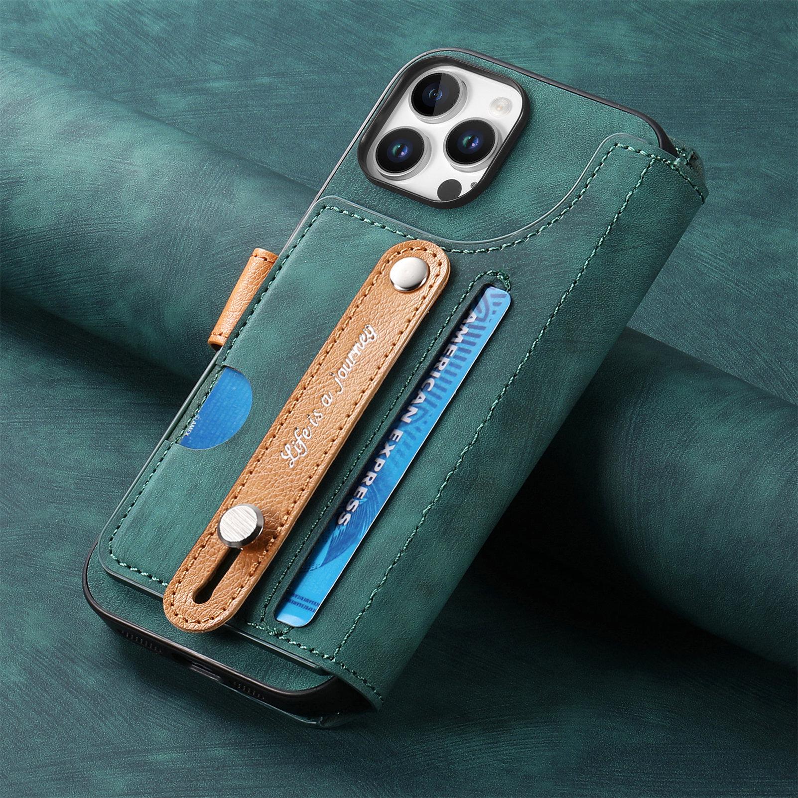 

Apple 17 Flip Phone Leather Case with Wrist Strap & Card Slots, Compatible with iPhone 14/15, Anti-Drop Protection. 16 зелёный