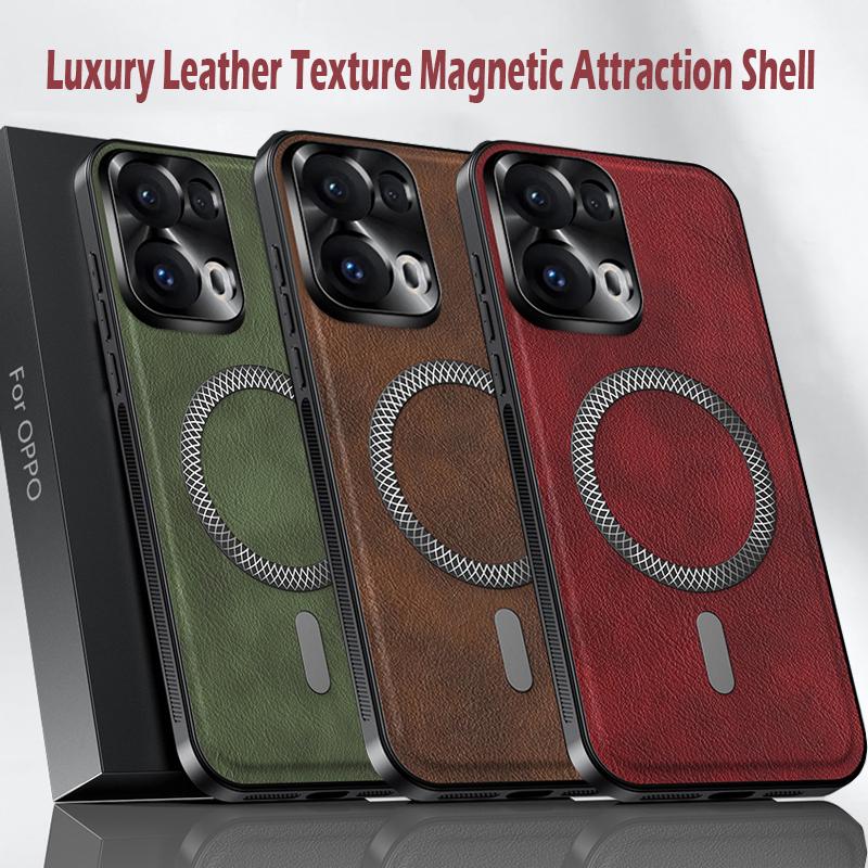Luxury PU Leather Case For Oppo Reno13 Pro Magsafe Magnetic Metal Ring Lens Protection Shockproof Cover For Oppo Reno13 F 5G/4G