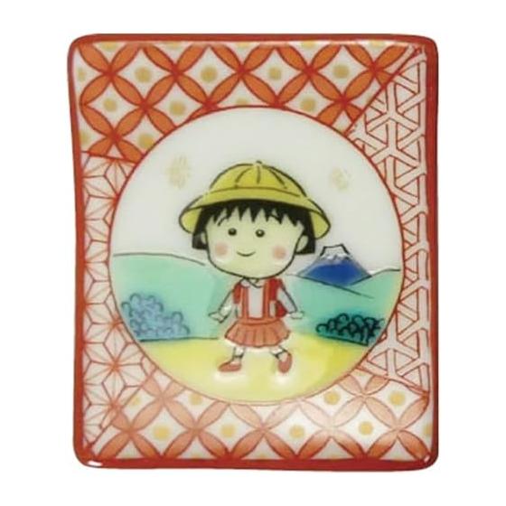 Chibi Maruko-chan Kutani Ware Chopstick Rest, Approx. 4x3x1cm, Sanpo (Stroll) Design, Japanese Tableware, Maruko Goods, Red, CM53-402