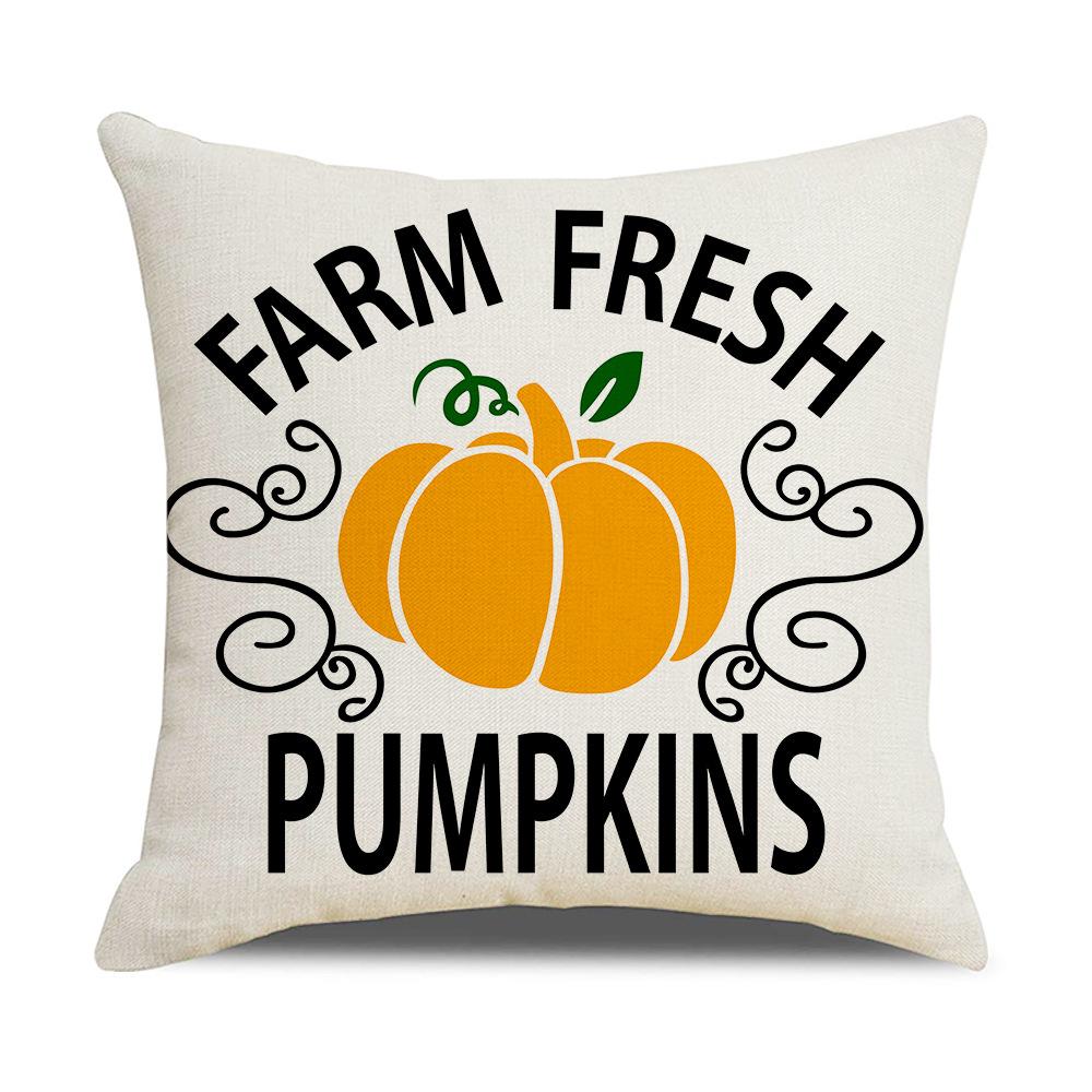 Simple Autumn Pillow Peach Velvet Linen Printed Pumpkin Harvest Pillow Cover Home Cushion Cover