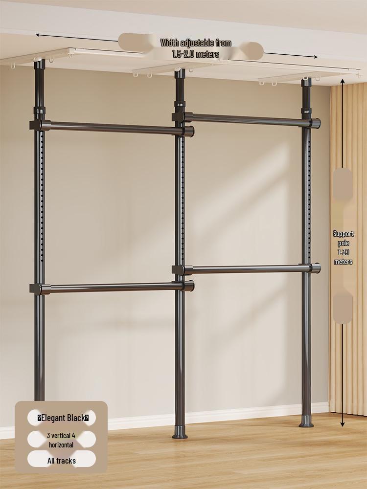 Floor-Standing Clothes Rack: Bedroom Hanger, Retractable Drying Rod, Coat & Hat Rack.