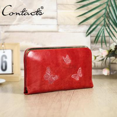 CONTACT'S Echte Leder Geldbörse Damen Mode Schmetterling Stickerei Metallrahmen Handyfach Geldbörse Damen Reise Dating Geschenk Portemonnaie