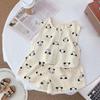 Summer Baby Cotton Linen Two Piece Set Boys Girls Thin Vest Shorts Outfit Infant Toddler Breathable Home Clothes